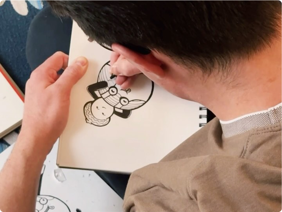 The founder of Slay.so being creative and illustrating a cartoon character