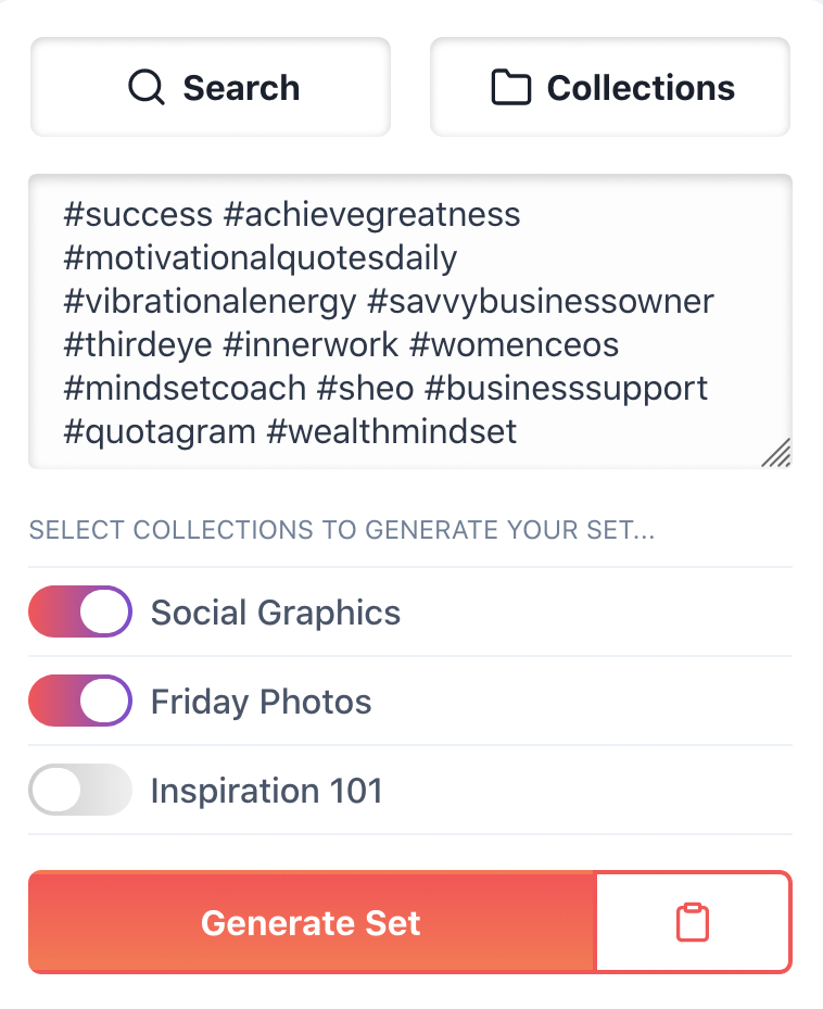 Generate maximum reach optimized hashtag sets for Instagram with Slay.so hashtag research tool
